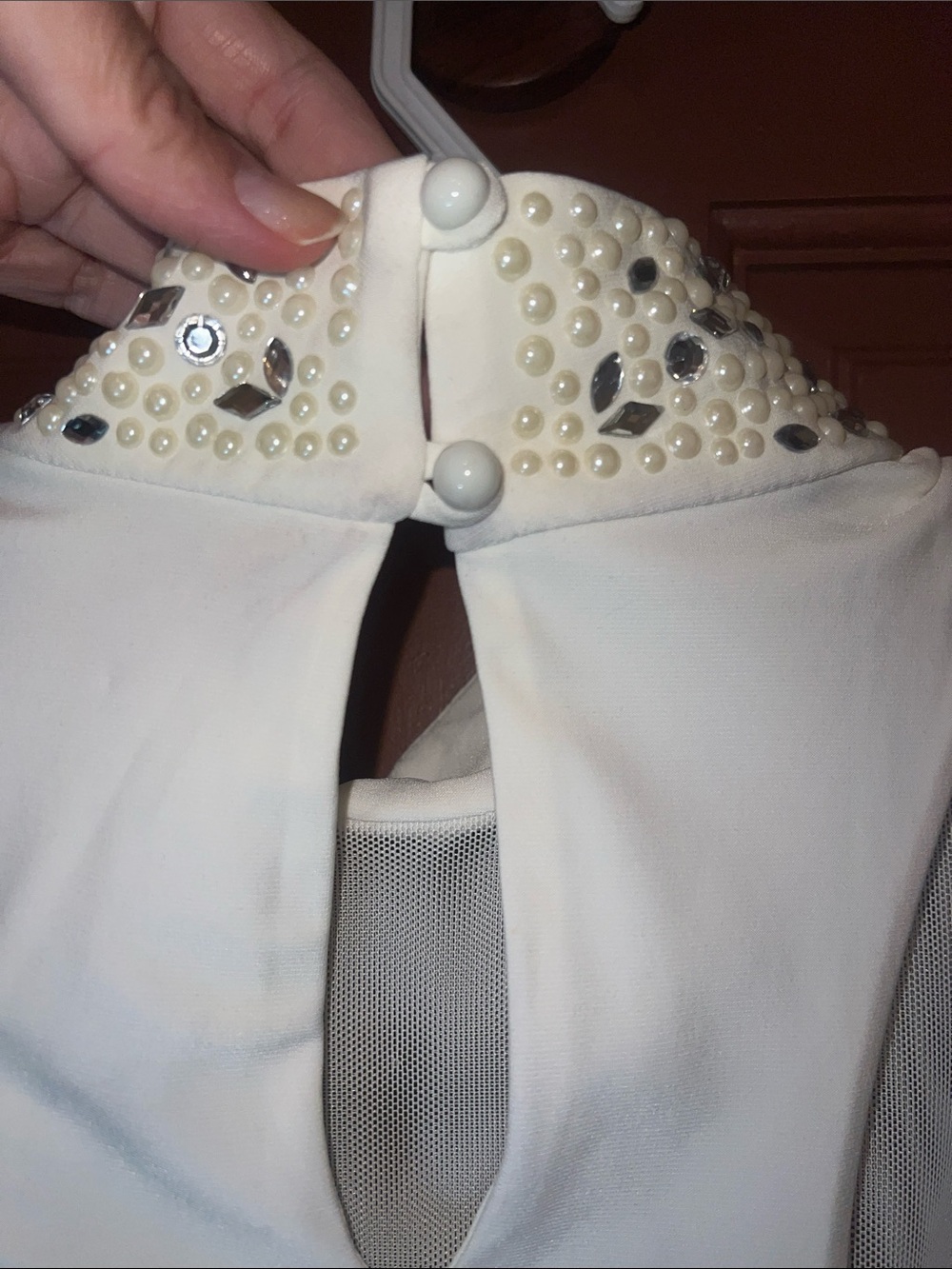 Marciano white rhinestone and faux-pearl embellished crop top - Picture 4 of 8